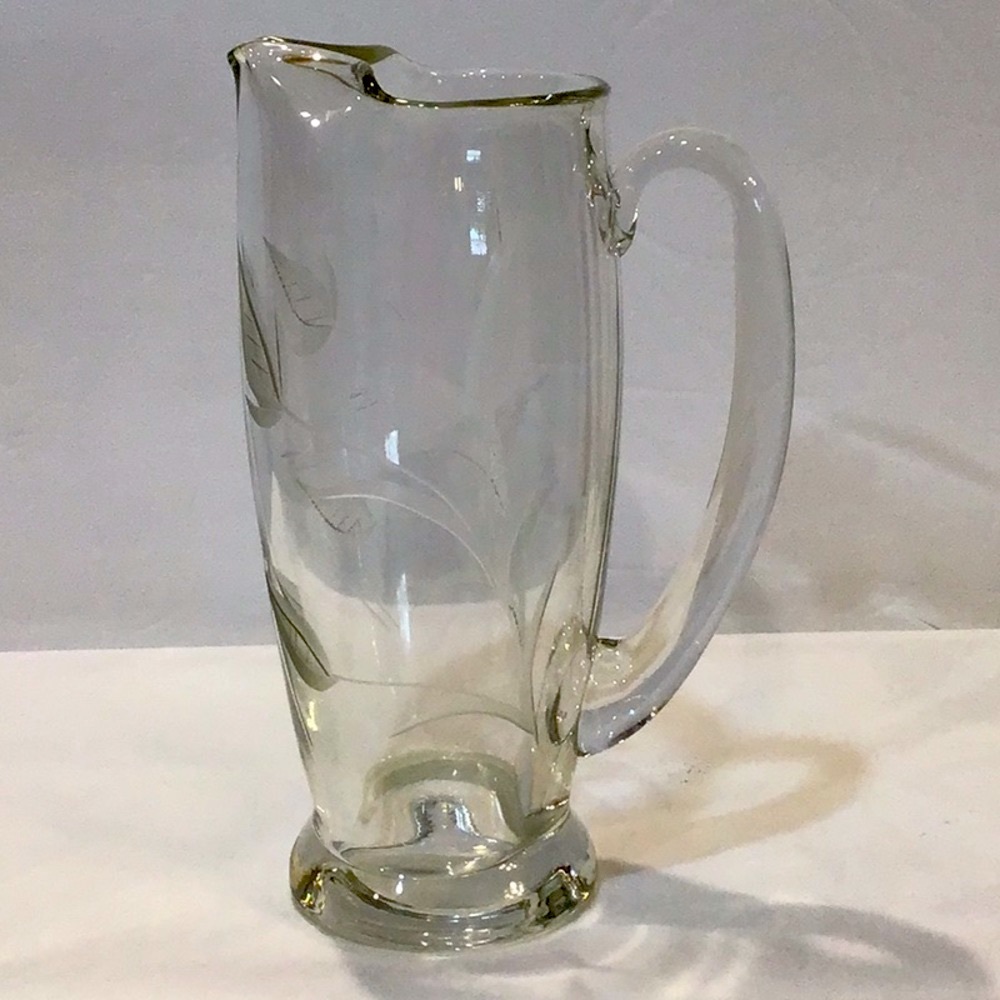 Fancy floral cut blown glass cocktail pitcher